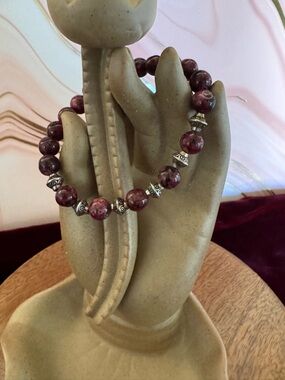 Magpie Pixiedust Berry Stone Beaded Stretch Bracelet with Bali style accents